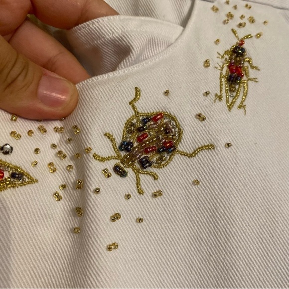 Vintage PRIVATA Beaded Insects Bugs Butterflies White Denim Jeans Size 8 - Picture 9 of 16